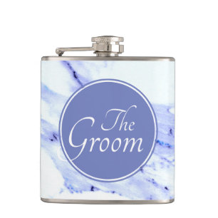 Modern Elegant Blue, White Marble granite pattern Hip Flask
