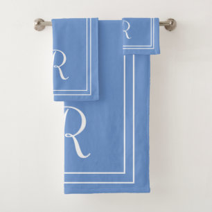 Modern Elegant Blue & White Monogram Bath Towel Set