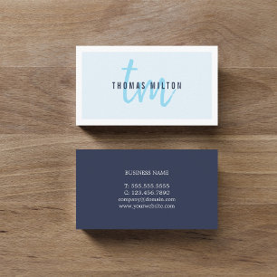Modern Elegant Blue White Monogram Consultant Business Card