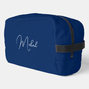 Modern Elegant Blue White Monogram Travel Cosmetic Dopp Kit