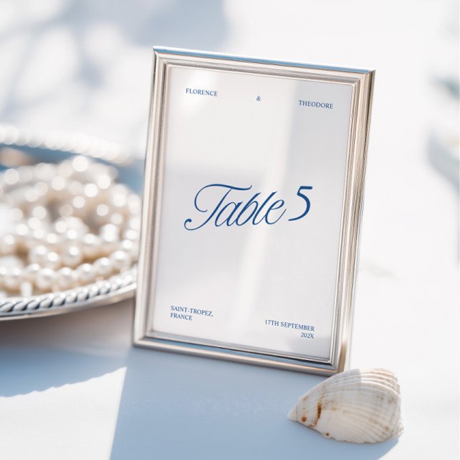 Modern Elegant Blue & White Wedding Table Number (Modern Elegant Blue & White Wedding Table Number)