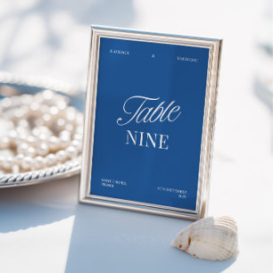 Modern Elegant Blue & White Wedding Table Number