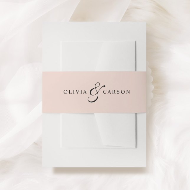 Modern Elegant Blush Black Custom Monogram Wedding Invitation Belly Band (Creator Uploaded)