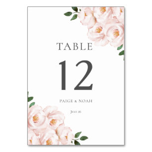Modern Elegant Blush Floral Table Wedding Number