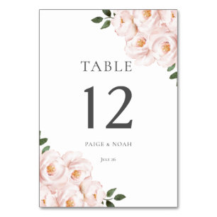 Modern Elegant Blush Floral Table Wedding Table Number