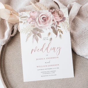 Modern Elegant Blush Floral Wedding Invitation