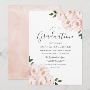 Modern Elegant Blush Flowers Graduation Party Invitation