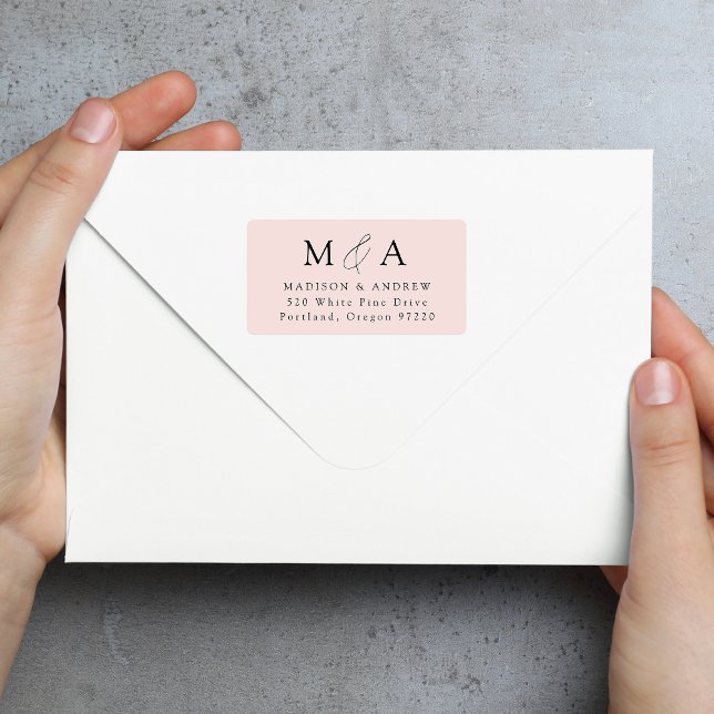 Modern Elegant Blush Monogram Return Address Label (Creator Uploaded)