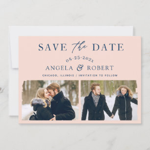 Modern Elegant Blush Navy Brush Stroke 2 Photo Save The Date
