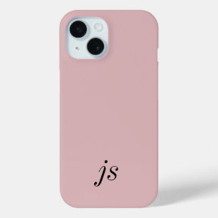Modern Elegant Blush Pink Black Monogram Initials iPhone 15 Case
