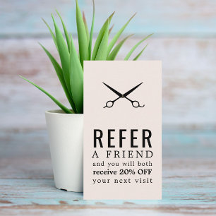 Modern Elegant Blush Pink Black Scissors Hair Referral Card