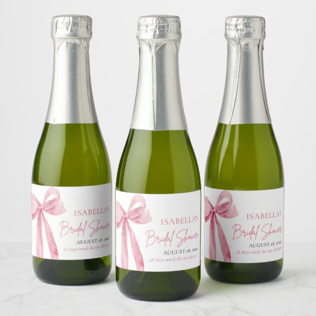 Modern Elegant Blush Pink Bow Ribbon Bridal Shower Sparkling Wine Label (Bottles)