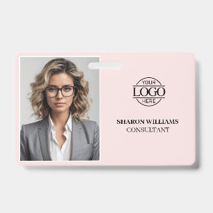 Modern Elegant Blush Pink Company Employee Photo Badge