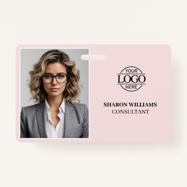 Modern Elegant Blush Pink Company Employee Photo Badge (Front)