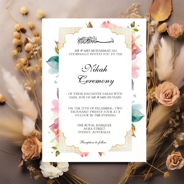 Modern Elegant Blush Pink Floral Nikah Muslim  Invitation (Creator Uploaded)