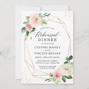 Modern Elegant Blush Pink Floral Rehearsal Dinner Invitation