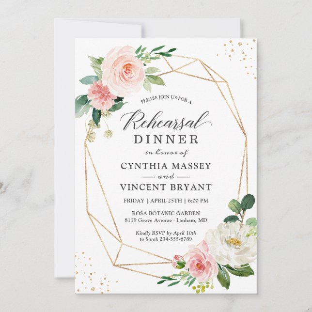 Modern Elegant Blush Pink Floral Rehearsal Dinner Invitation (Front)