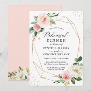 Modern Elegant Blush Pink Floral Rehearsal Dinner Invitation