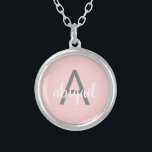Modern Elegant Blush Pink Girly Grey Monogram Name Silver Plated Necklace<br><div class="desc">Customized monogrammed script name and initial modern and elegant girly stylish Blush Pink and Grey (Grey) Add Your Name Silver Plated Necklace are personalized and perfect for Sweet 16, 1st, 21st, 30th, 40th, 50th, 60th, 70th, Birthday Party, Weddings, Quinceanera, Bridal Shower, Bachelorette Party, Holiday Gift, Shopping, Anniversary or Baby Shower....</div>