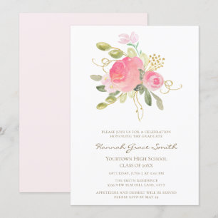 Modern Elegant Blush Pink Gold Floral Graduation Invitation