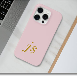 Modern Elegant Blush Pink Gold Monogram Initials iPhone 15 Pro Case