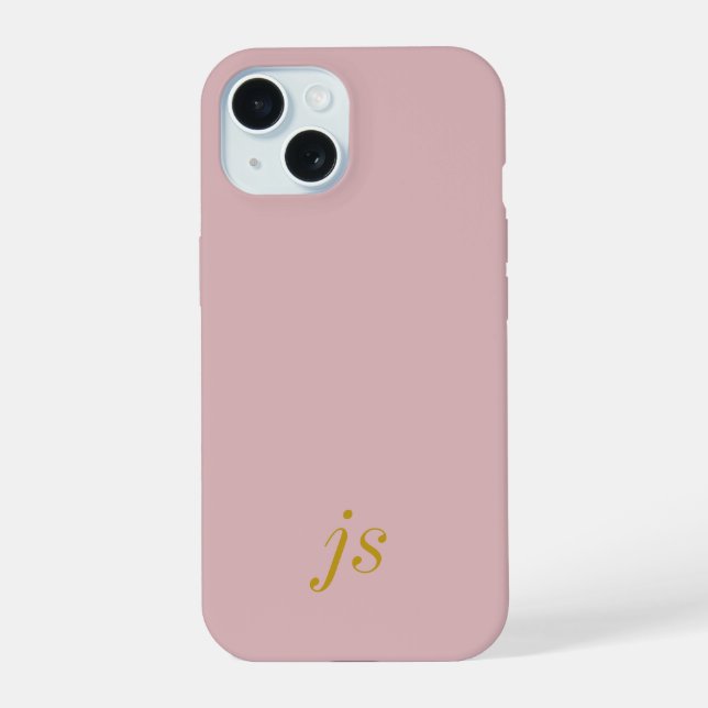 Modern Elegant Blush Pink Gold Monogram Initials iPhone 15 Case (Back)