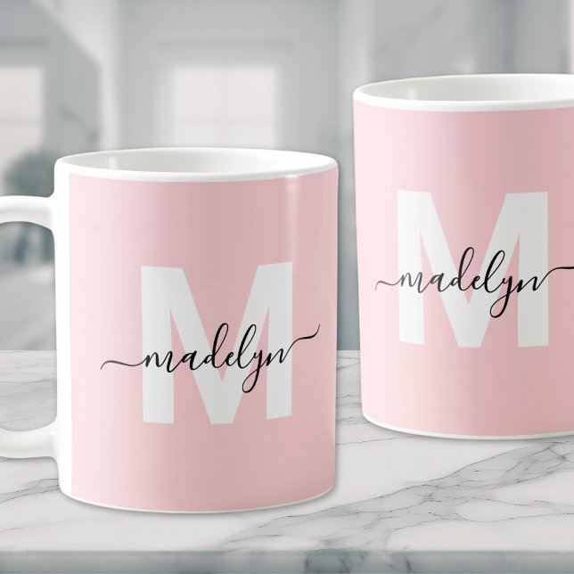 Modern Elegant Blush Pink Monogram Coffee Mug (Modern Elegant Blush Pink Monogram Coffee Mug )