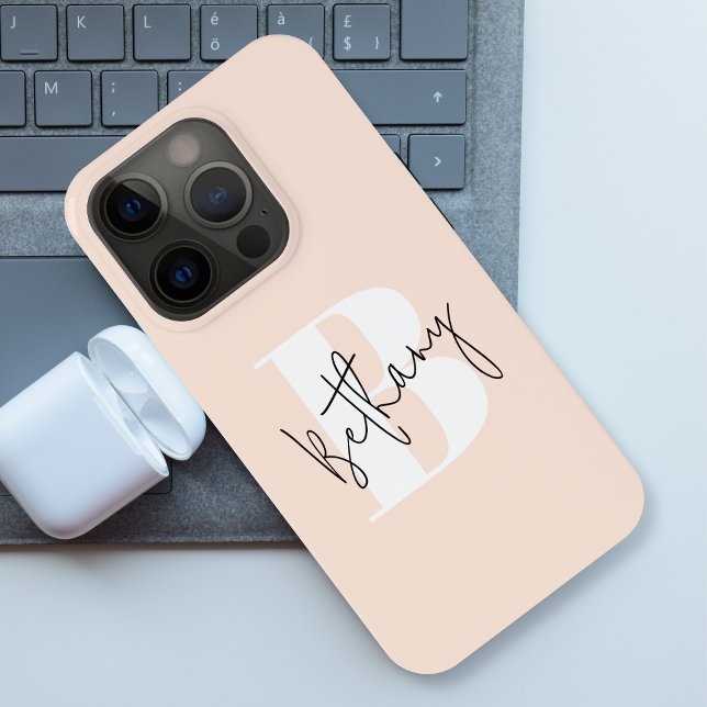 Modern Elegant Blush Pink Monogram iPhone Case (Creator Uploaded)