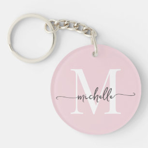 Modern Elegant Blush Pink Monogram Name Script Keychain