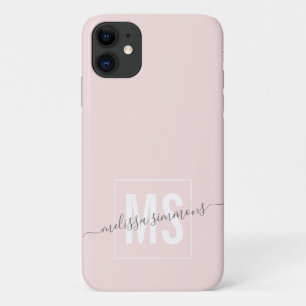 Modern elegant blush pink script name monogram iPhone 11 case