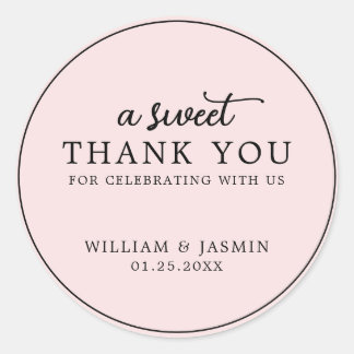 Modern Elegant Blush Pink Sweet Thank You Wedding Classic Round Sticker
