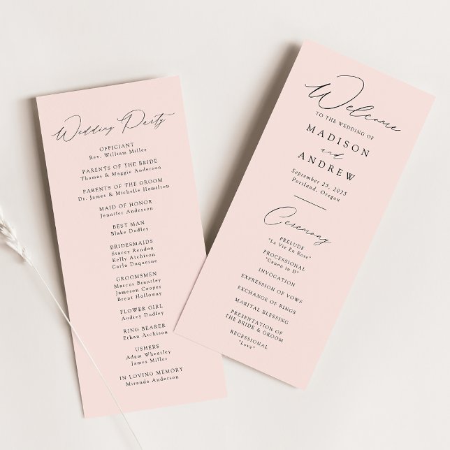 Modern Elegant Blush Wedding Program (Creator Uploaded)