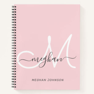 Modern Elegant Blush White Script Monogram Notebook