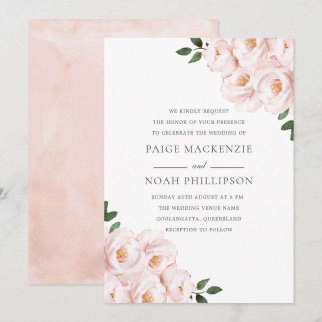 Modern Elegant Blush Winter Wonderland Wedding Invitation (Front/Back)