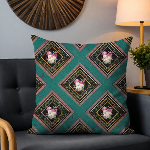 Modern Elegant Bohemian Floral Teal Throw Pillow