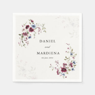 Modern Elegant Boho Burgundy Floral Wedding  Napkin