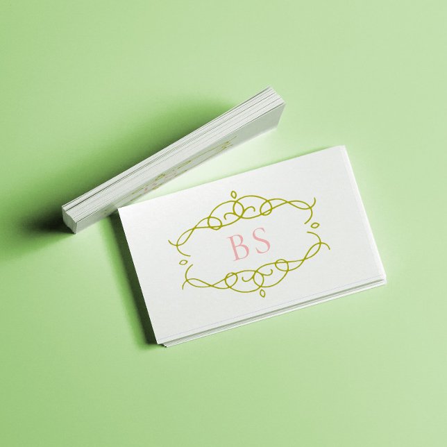 Modern Elegant Boho Green Frame Monogram Business Card (Creator Uploaded)
