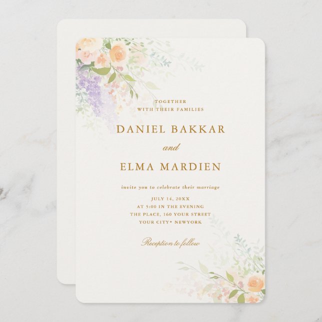 Modern Elegant Boho Wildflower Wedding Invitation (Front/Back)