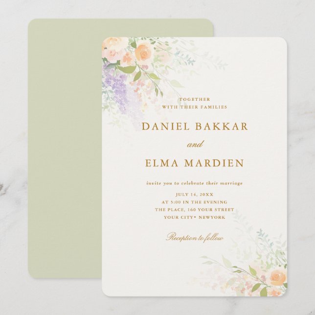 Modern Elegant Boho Wildflower Wedding Invitation (Front/Back)
