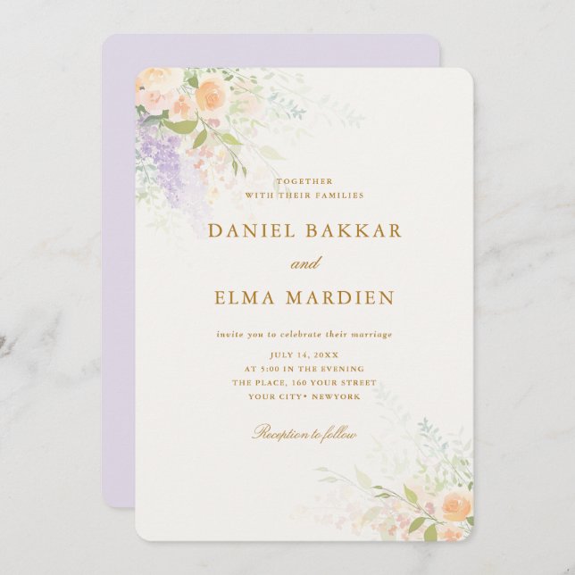 Modern Elegant Boho Wildflower Wedding Invitation (Front/Back)