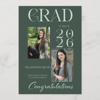 Modern elegant bold typescript dark green grad invitation