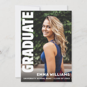 Modern Elegant Bold White Black Photo Graduation Invitation