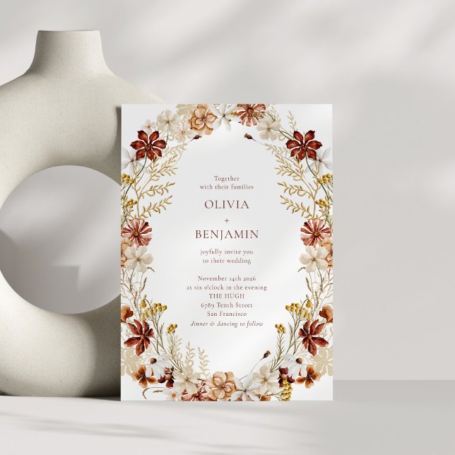Modern Elegant Botanical Burgundy Wreath Wedding Invitation (Creator Uploaded)