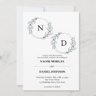Modern elegant botanical crest monogram invitation