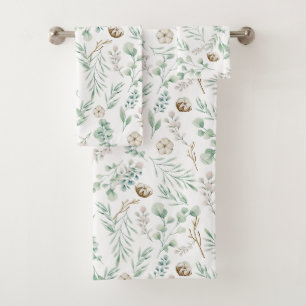 Modern Elegant Botanical Eucalyptus Bath Towel Set