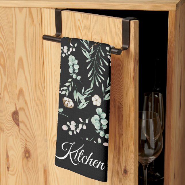 Modern Elegant Botanical Eucalyptus Kitchen Towel (Thirds Fold)