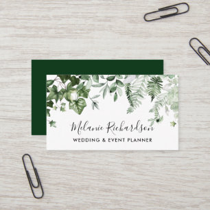Modern Elegant Botanical Greenery Ivy Sage Ferns Business Card