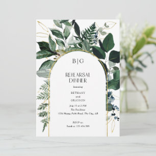 Modern Elegant Botanical Greenery Rehearsal Dinner Invitation