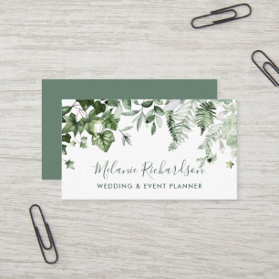 Modern Elegant Botanical Ivy Ferns Sage Green Business Card