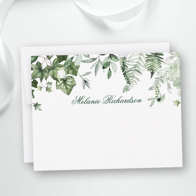 Modern Elegant Botanical Ivy Greenery Personalized Card (Customize to change text size, color, style or to add more text to front or back of card.)